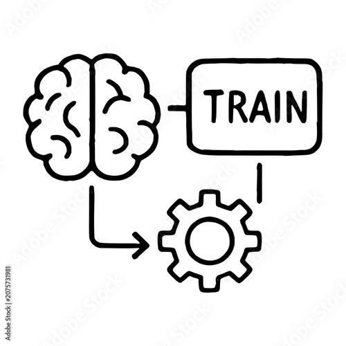 Machine Learning Model Training Hand Drawn Doodle Black Ink Line Icon
