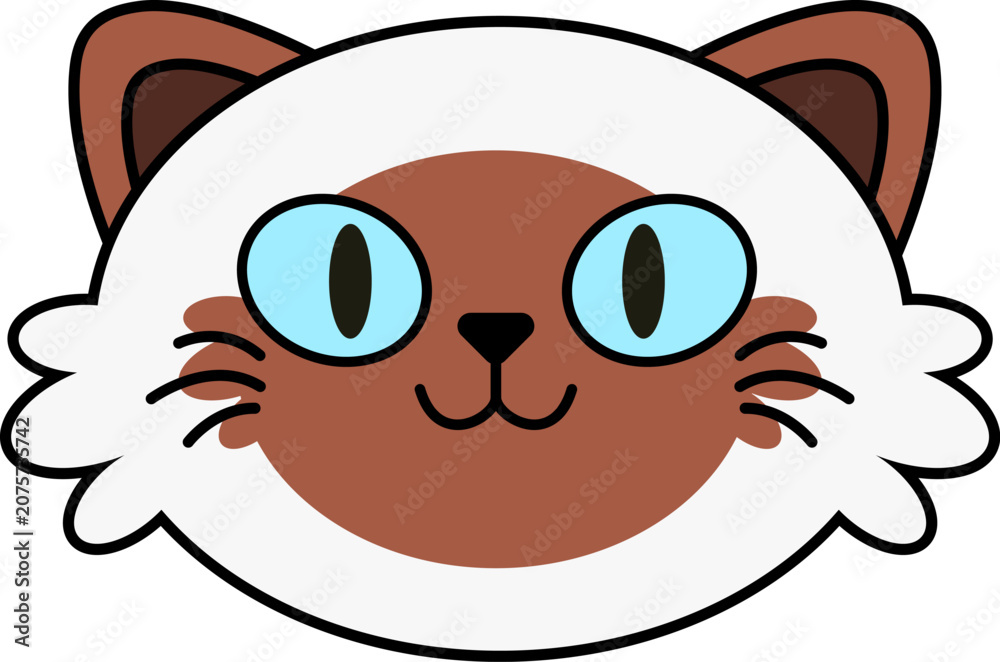 Obraz premium Cute Ragdoll Cat Face Flat Vector Illustration