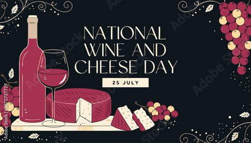 Obraz na plátne Elegant wine and cheese day celebration graphic with red grapes