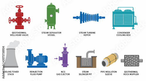 Industrial Equipment and Machinery Vector Illustration Set.