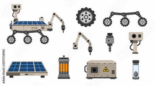 Collection of futuristic robotics and industrial technology icons.