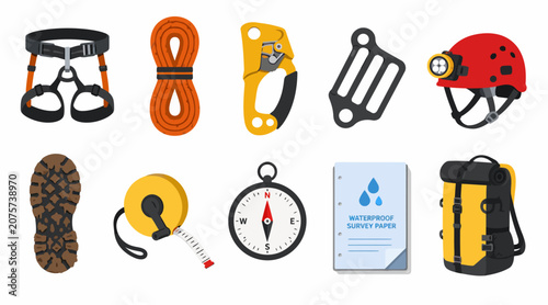 Collection of climbing and hiking gear illustrations.