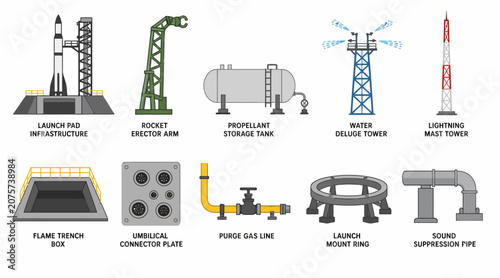 Collection of industrial and construction equipment illustrations.