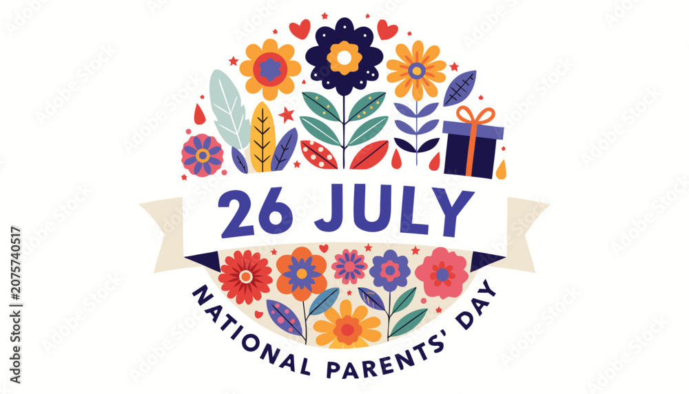 Fototapeta premium Colorful floral illustration celebrating the national parents day in July
