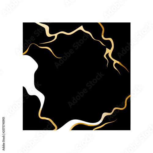Square abstract frame with black interior and flowing gold and white marble texture veins abstract sophisticated prestige material wallpaper artistic minimalist template creative composition