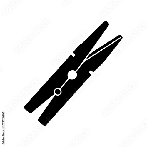 Black and white silhouette vector icon of a classic wooden style clothes peg with clothespin fastener housework domestic silhouette isolated essential household equipment mechanical template