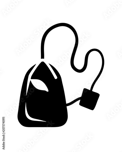 Tea bag silhouette icon with string and tag for beverage infusion breakfast drink concept beverage infusion breakfast drinkware silhouette minimalist caffeine steeping refreshment