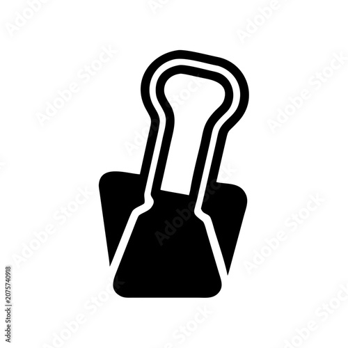 Black and white silhouette icon of a sturdy metal paper binder for office documentation with stationery document fastener supplies clamping workplace silhouette isolated organize business
