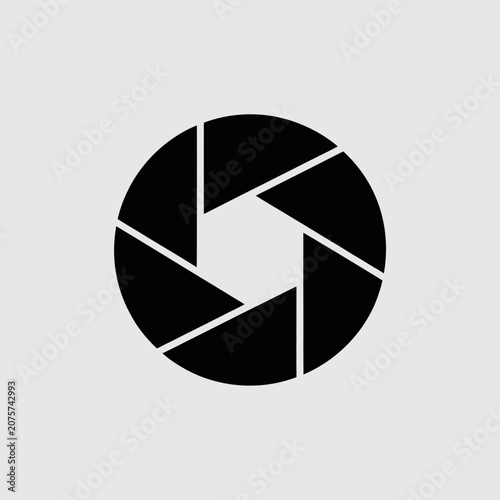 Black camera lens aperture icon design.