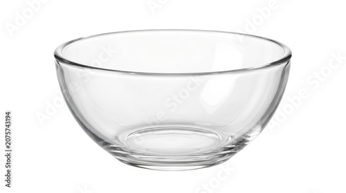 Glass Bowl Kitchen Utensil Empty clear crystal glass salad bowl isolated on transparent background Set against a pure solid white background RGB 255 to maximize extraction accuracy ensuring