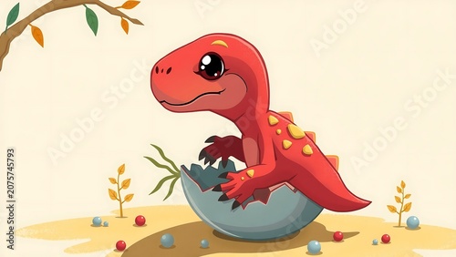 Red Baby Dinosaur Cute Prehistoric Illustration