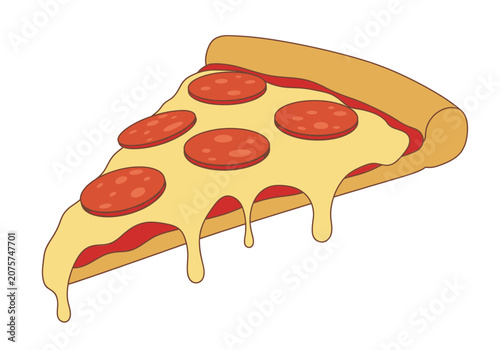 Pepperoni pizza slice with melting cheese fast food vector illustration
