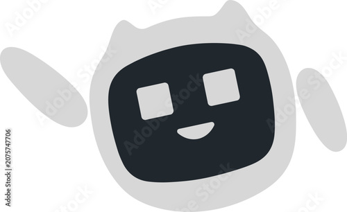 Cute black robot face or alien character head silhouette vector icon illustration