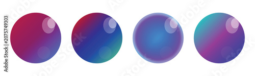 Set of metallic style spheres with lens flares isolated on white background gradient colorful reflection interface