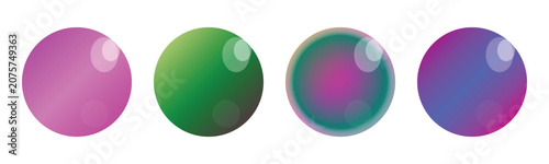 Set of four colorful gradient spheres with soft lighting effects gradients abstract reflection isolated background