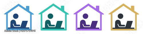 фотографія home office worker laptop house icons set on transparent background