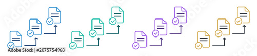 Photos document approval workflow checkmark icon set on transparent background