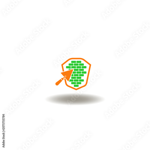 Vector illustration of shield with brick wall and trowel. Symbol of build trust.