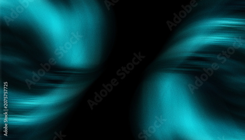 Abstract digital art background featuring flowing waves of vibrant cyan light against a deep black void with grainy texture and smooth motion blur creating a modern and futuristic visual aesthetic