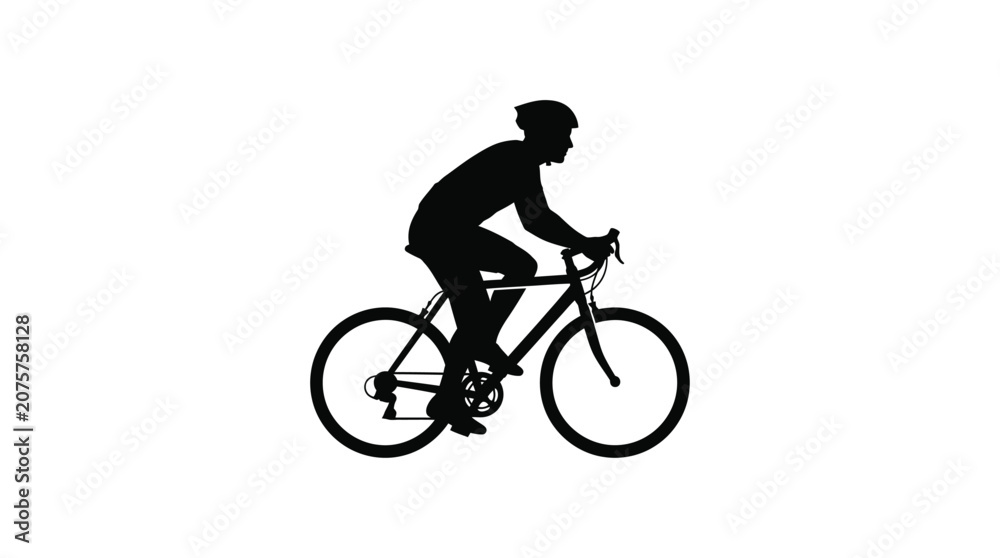Obraz premium Cyclist Silhouette On Bicycle Black Shape Against White Background
