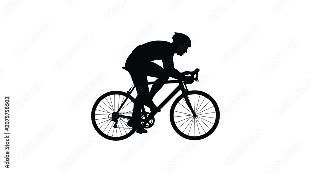Obraz premium Cyclist On Road Bike Silhouette Against White Background