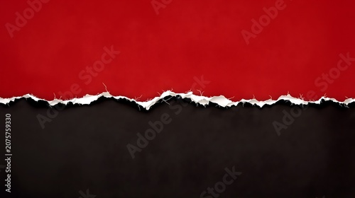 Torn red paper revealing a black surface beneath with a jagged white torn edge and ample copy space on both halves.