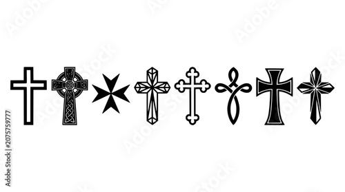 Obraz na płótnie Crosses and Religious Symbols in Various Designs and Styles Featuring Cross, Sym