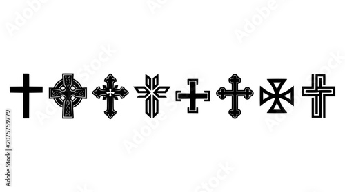 Obraz na płótnie Cross Designs Featuring Various Styles and Patterns in Black and White Featuring