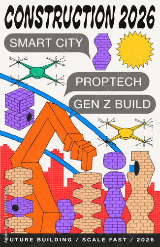 Smart Construction Retro Naive Maximalist Vector Art 2026