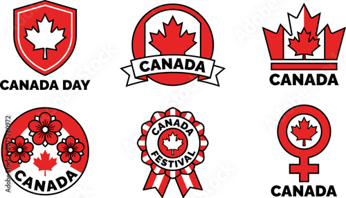 Canada day emblems collection maple leaf floral and patriotic design elements for celebrations