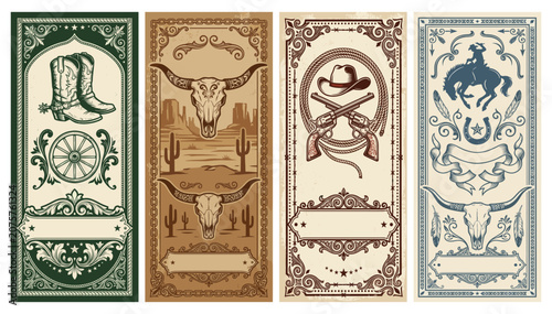 фотографія antique western cowboy color card set