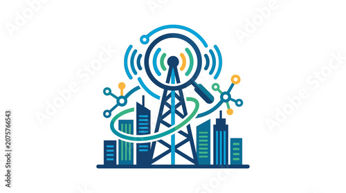 5G telecommunications tower in urban environment