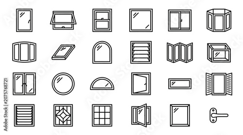 Collection of diverse window icons for architecture and design projects
