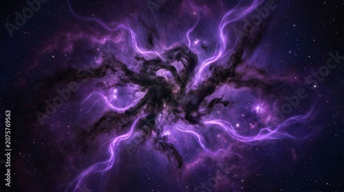 Purple Cosmic Nebula and Glowing Energy Tendrils Swirling in Deep Space, Cinematic 4K Animation