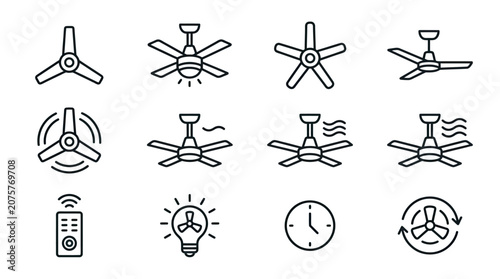 Collection of ceiling fan icons and related symbols for ventilation and cooling