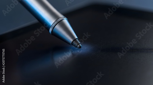 Modern Electronic Stylus Pen Touching A Digital Tablet Screen Close Up