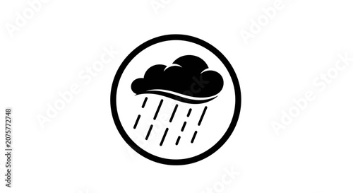 Circular weather icon featuring a rain cloud and drops.