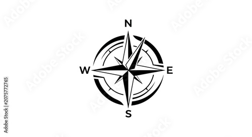 Classic nautical compass rose with cardinal direction markers.