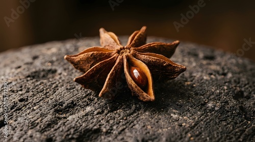Dried Star Anise Seed Spice Macro Photography on Textured Stone Surface
