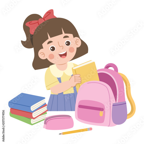Girl Packing Books in Backpack