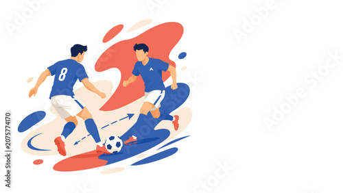 Cuadro en lienzo Abstract illustration of soccer players competing for the ball.