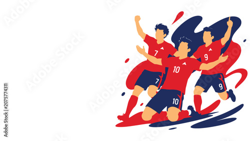Foto Three female soccer players celebrating a goal in dynamic illustration
