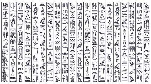 Foto Ancient egyptian hieroglyphics seamless pattern background in minimalist black line drawing