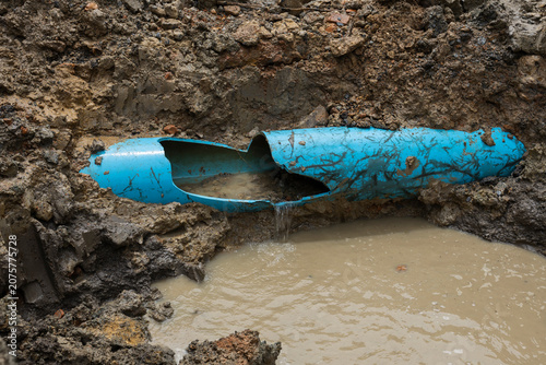 water pipe 300 mm PVC type is broken and corrosion by  impact load