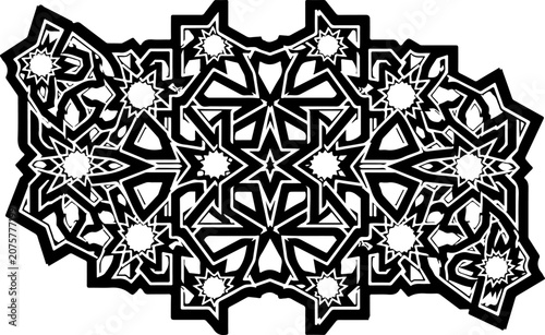 Black and white, intricate mandala design, geometric pattern, ornate border