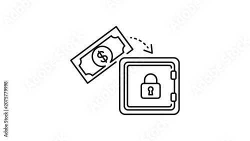 Line art icon of money being deposited into a secure vault.
