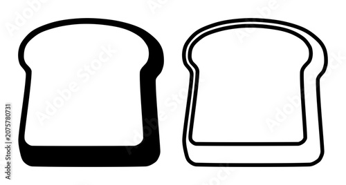 Two-variant icon of a single slice of bread shown from the front, presented as a solid black filled glyph on the left and a line outline version on the right.