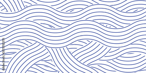 Blue water wave line pattern background. Vector illustration. Japanese style concept.