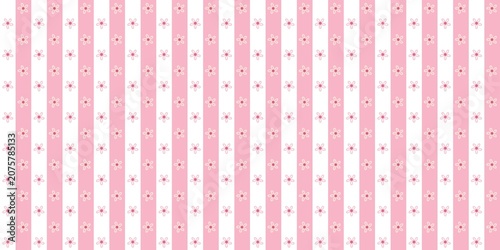 A seamless sweet candy pink and white vertical multi-stripe floral grid, charming for a lovely newborn girl's nursery wall decoration.