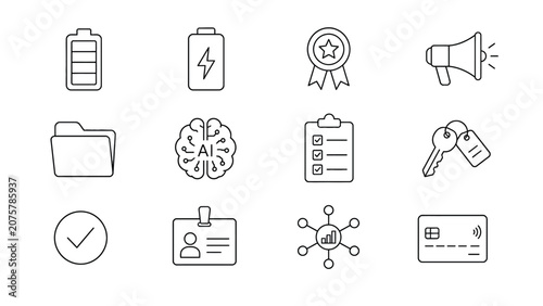 Obraz na plátně vector line art icon set clipboard, megaphone, folder, batte